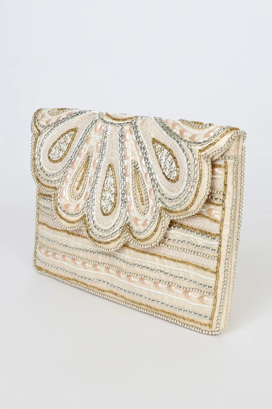Bring the Radiance Cream Multi Beaded Sequin Clutch | Lulus (US)