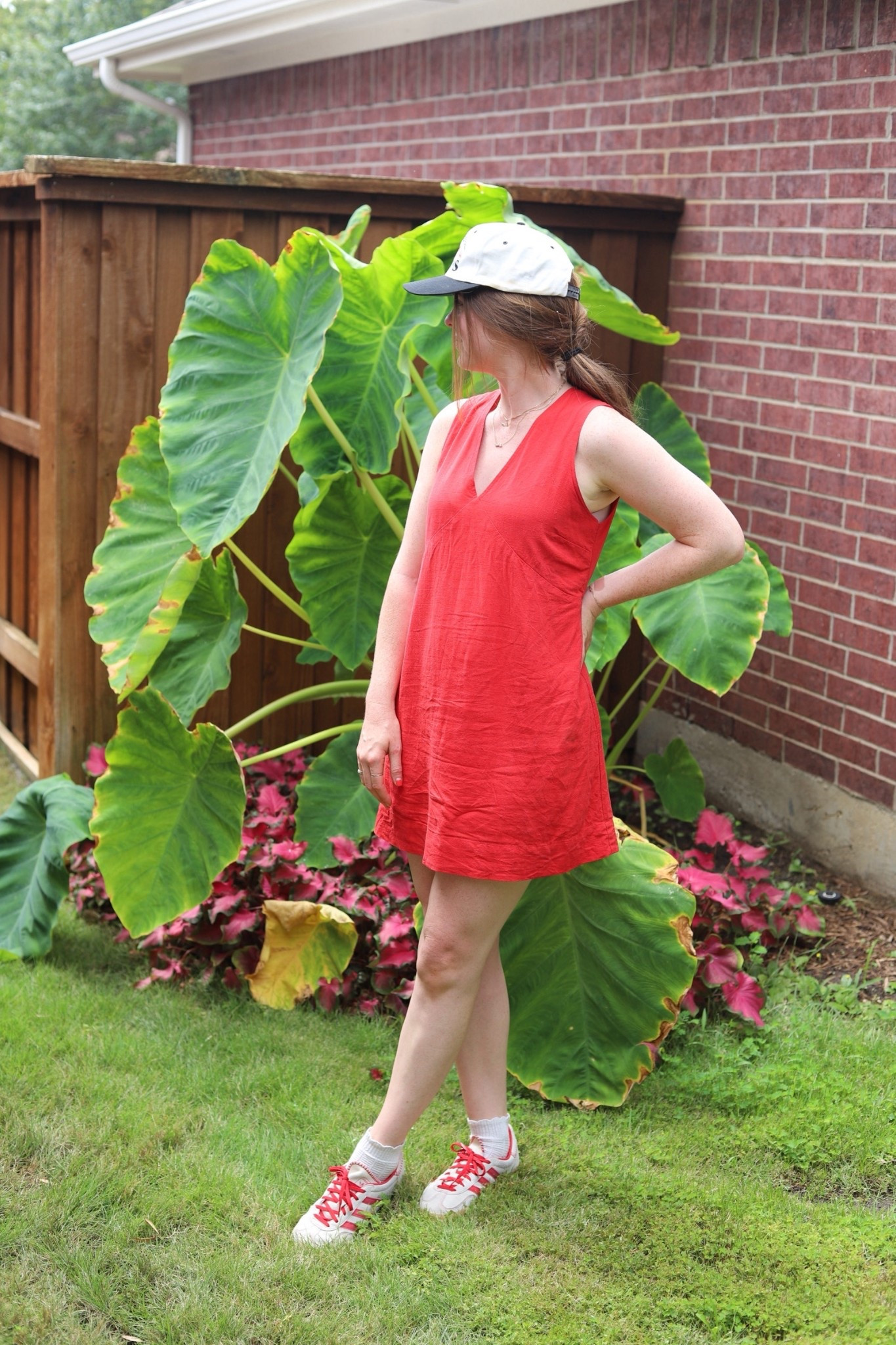 Red shift dress cotton linen blend, cute baseball adidas 