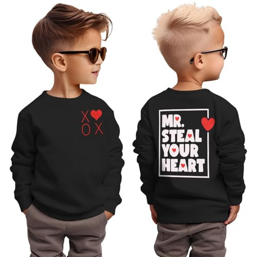GLIGLITTR Toddler Baby Boy Valentines Sweatshirt Mr Steal Your Heart Long Sleeve Shirt XOXO Crewneck Pullover Top Outfit (Black, 12-18M) | Amazon (US)