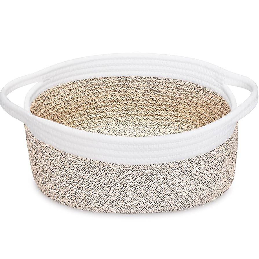 ABenkle Small Woven Basket, 12" x 8" x 5" - Cute Storage Basket with Handles for Room, Cat & Dog ... | Amazon (US)