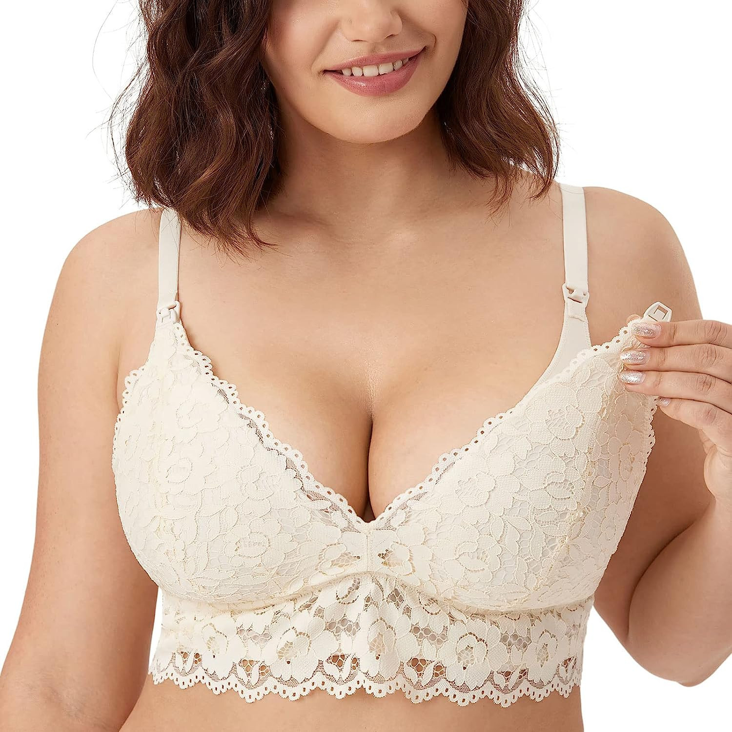 MOMANDA Women's Lace Nursing Bra Wirefree Padded Breastfeeding Maternity Bralette Cute | Amazon (US)