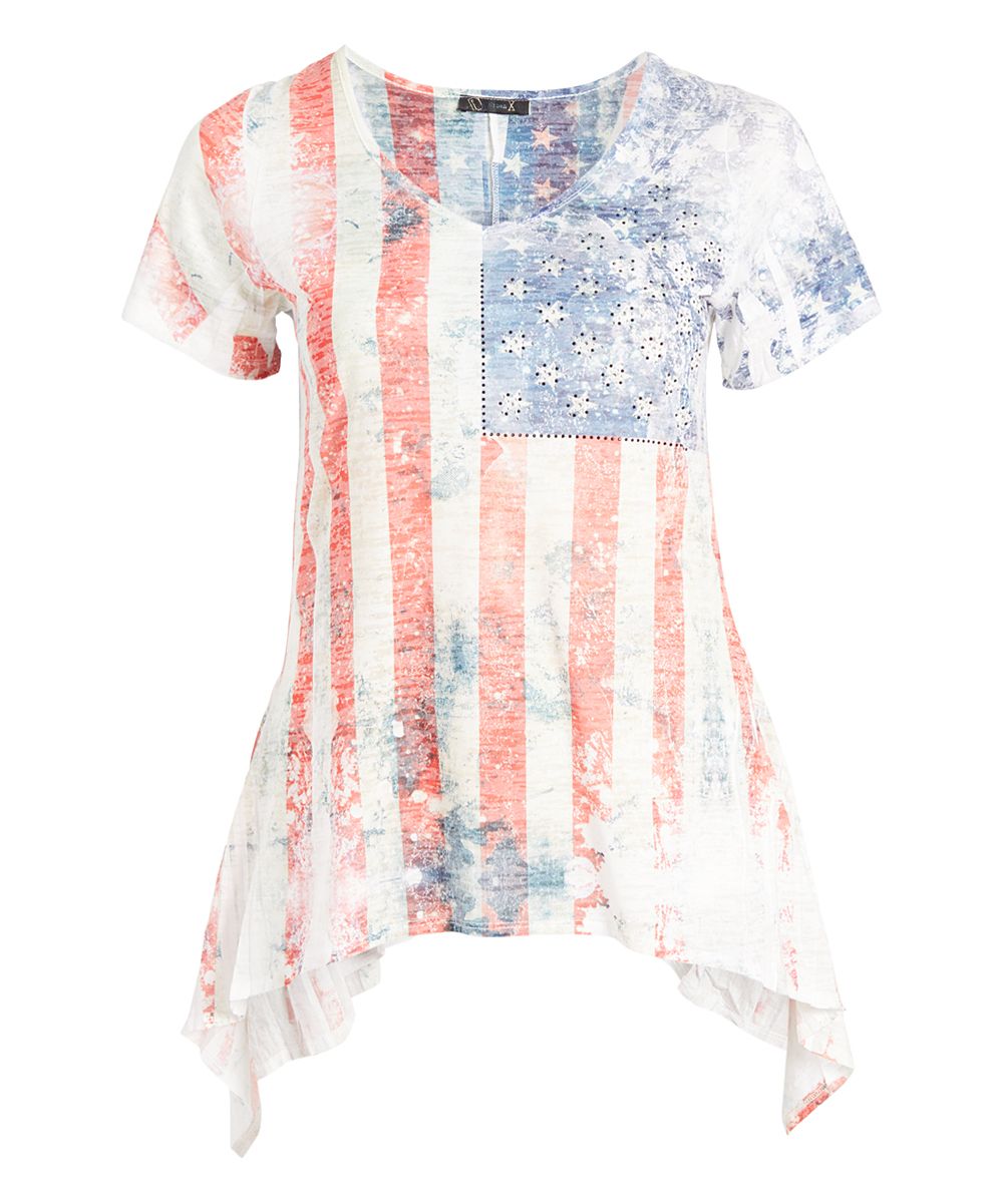 Urban X Women's Tee Shirts RED - Red & Blue American Flag Sidetail Tee - Plus | Zulily