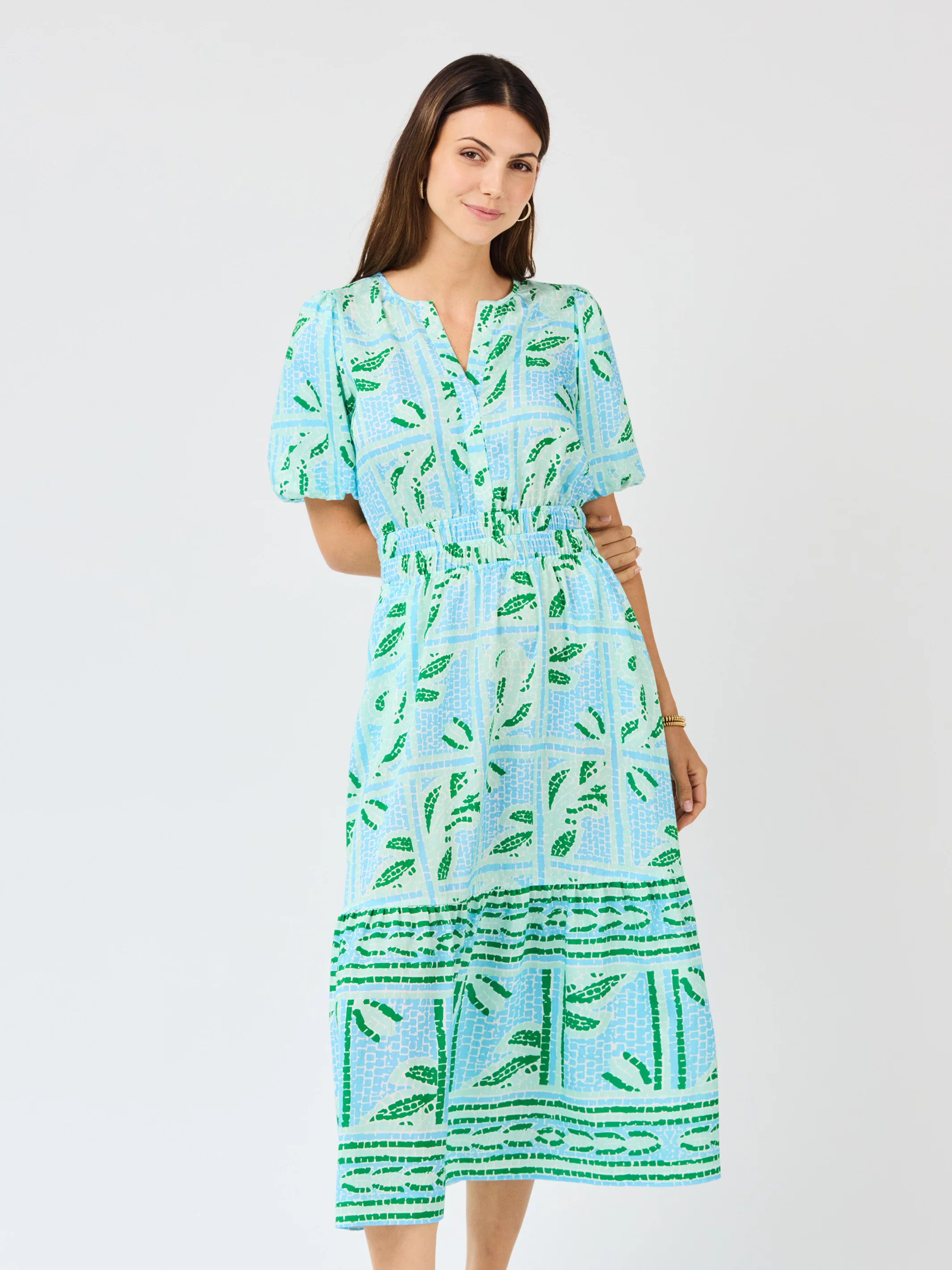 Tracey Dress | Trellis Tiles Blue | Mary Square