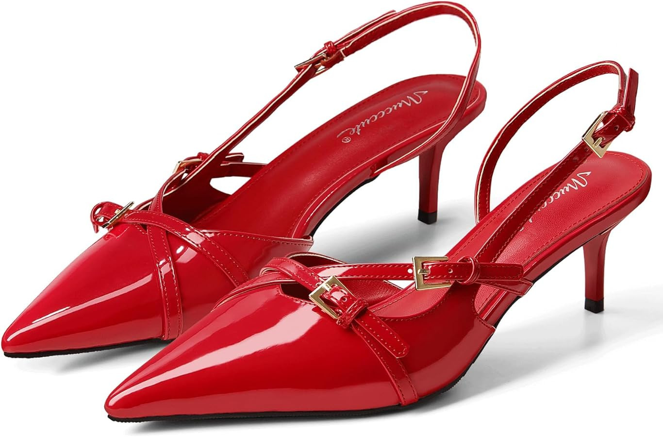 MUCCCUTE Kitten Heels for Women Pointed Toe Slingback Low Heels with Buckle Strap Heeled Pumps | Amazon (US)