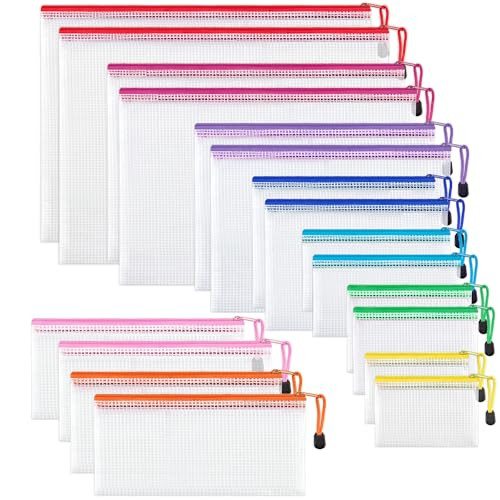 JARLINK 18 Pack 8 Sizes Mesh Pouch, 9 Colors, Waterproof Zipper Bags Document Multipurpose Travel... | Amazon (US)
