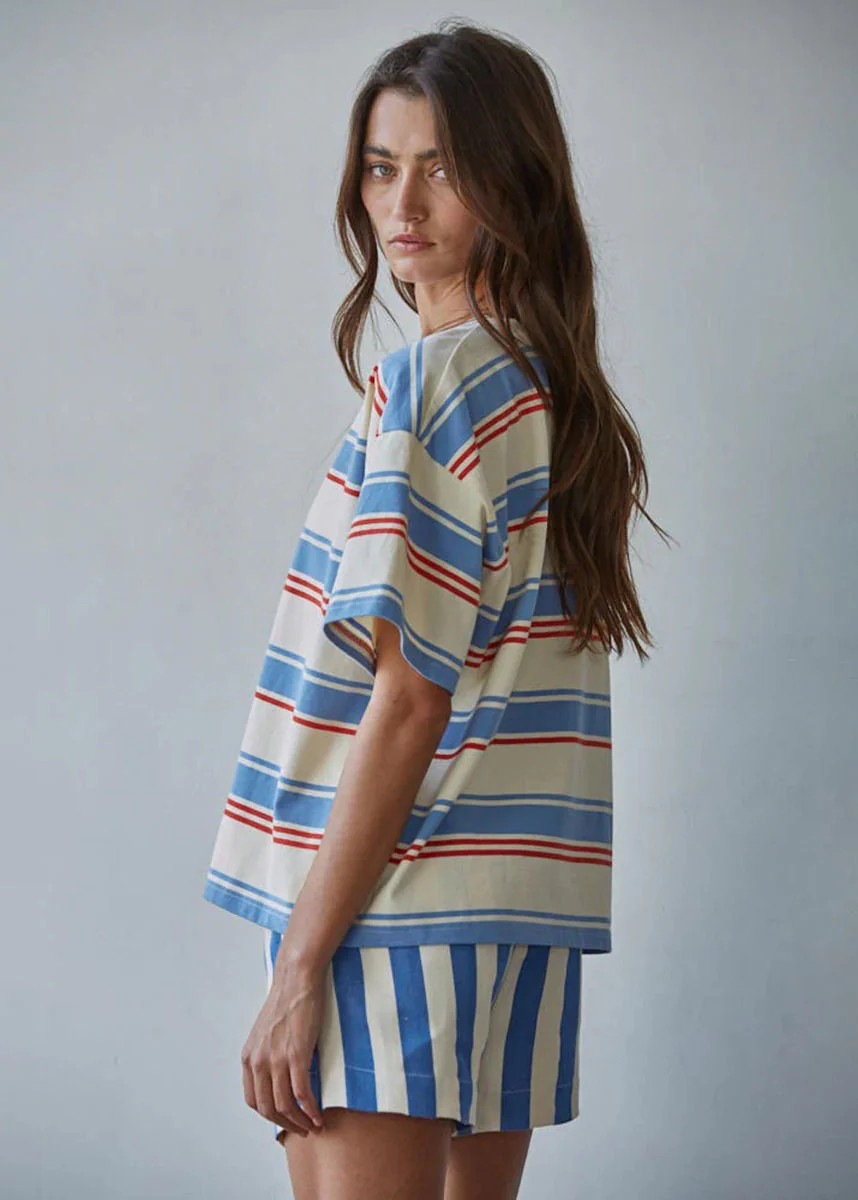 Cassius Striped Tee - Cream Blue | Alice & Wonder