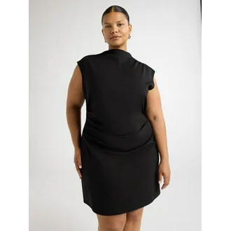 Scoop Women’s and Women's Plus Mock Neck Side Pleated Dress, Sizes XS-4X | Walmart (US)