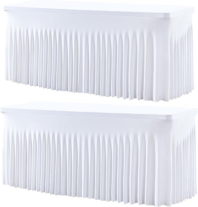 Besutolife 2 Pack White Spandex Table Cloths for 6 Foot Rectangle Tables, Wrinkle Free Fitted Spa... | Amazon (US)