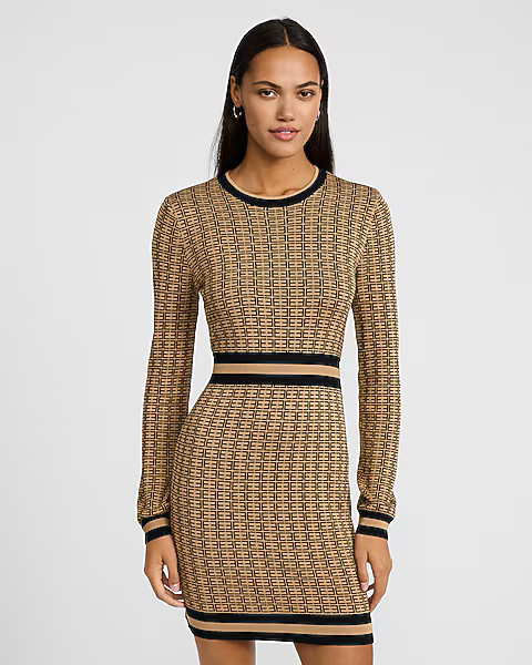 Silky Soft Logo Crew Neck Long Sleeve Sweater Mini Dress | Express