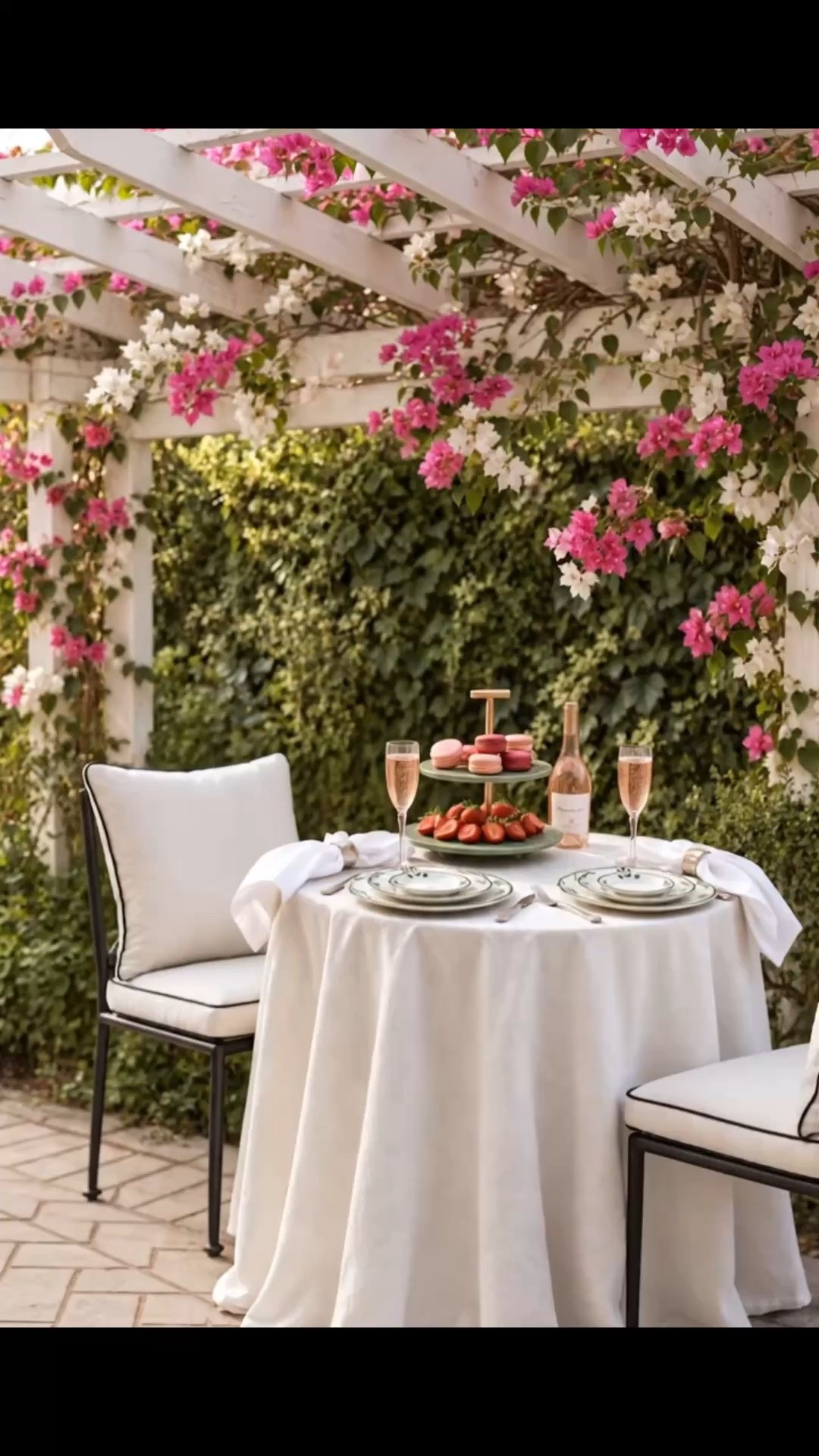 Afternoon cocktails, al fresco for two. 🌸 Beneath the bougainvillea, a white tablecloth sets the mood for a relaxed, elegant afternoon. I love the Surrey outdoor dining chairs—the X-back feels sexy and tailored, while the crisp cushions keep the look effortlessly chic. Add green-trimmed dinnerware, a marble cake stand, pink champagne flutes, and rosé, and there’s every reason to linger.

Arhaus up to 50% off is still going on.

#AfternoonCocktail #BackyardEntertaining #OutdoorDining #OutdoorDiningChair #OutdoorFurniture #CakeStand #Dinnerware #Tableware #WineGlass #ChampagneGlass #ChampagneFlute #TableLinen #Tablecloth #LTKdayinmylife #LTKHome #LTKSaleAlert

#LTKdayinmylife #LTKHome #LTKSaleAlert