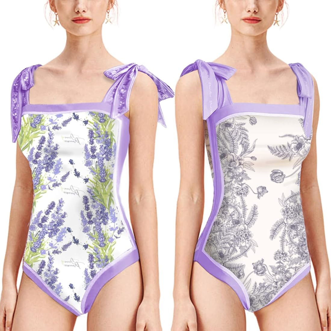 Women Floral One Piece Swimsuits, Reversible Tie Shoulder Monokini, Tummy Control Bathing Suits, ... | Amazon (US)