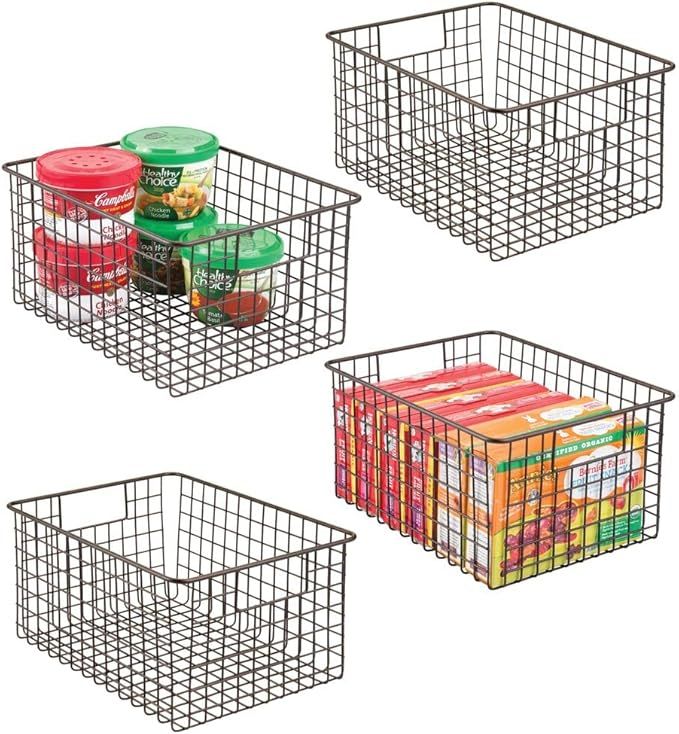 mDesign Steel Food Storage Bin Container Organizer Basket with Handle - for Kitchen Cabinets, Bat... | Amazon (US)