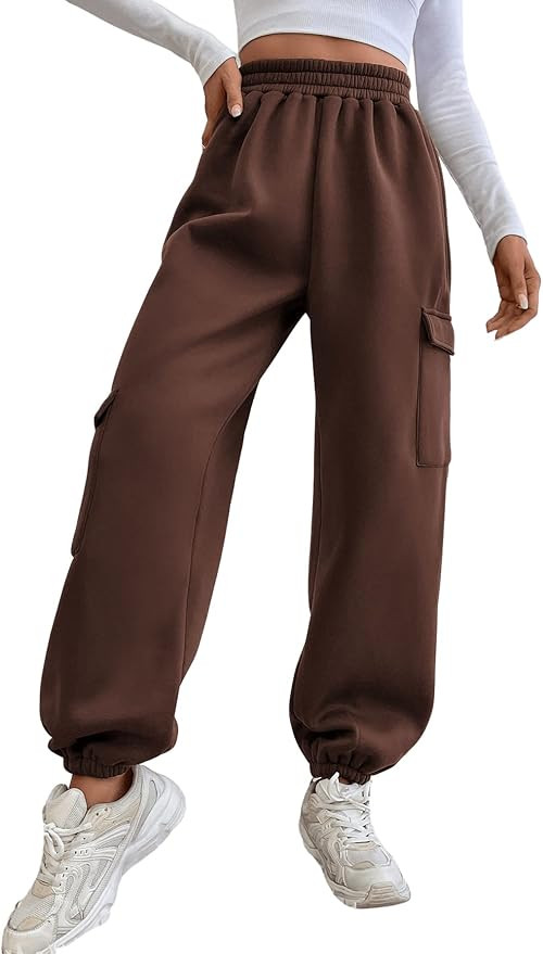 SweatyRocks Women's High Elastic Waist Lined Sweatpants Casual Cargo Joggers with Pocket | Amazon (US)