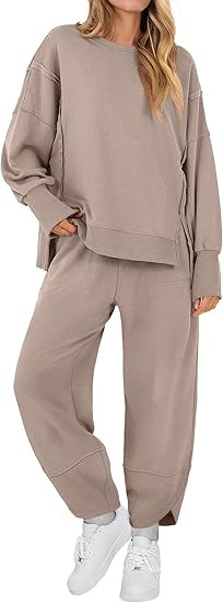ANRABESS Womens 2 Piece Outfits Sweatsuits Oversized Sweatshirts Barrel Pants Matching Lounge Set... | Amazon (US)