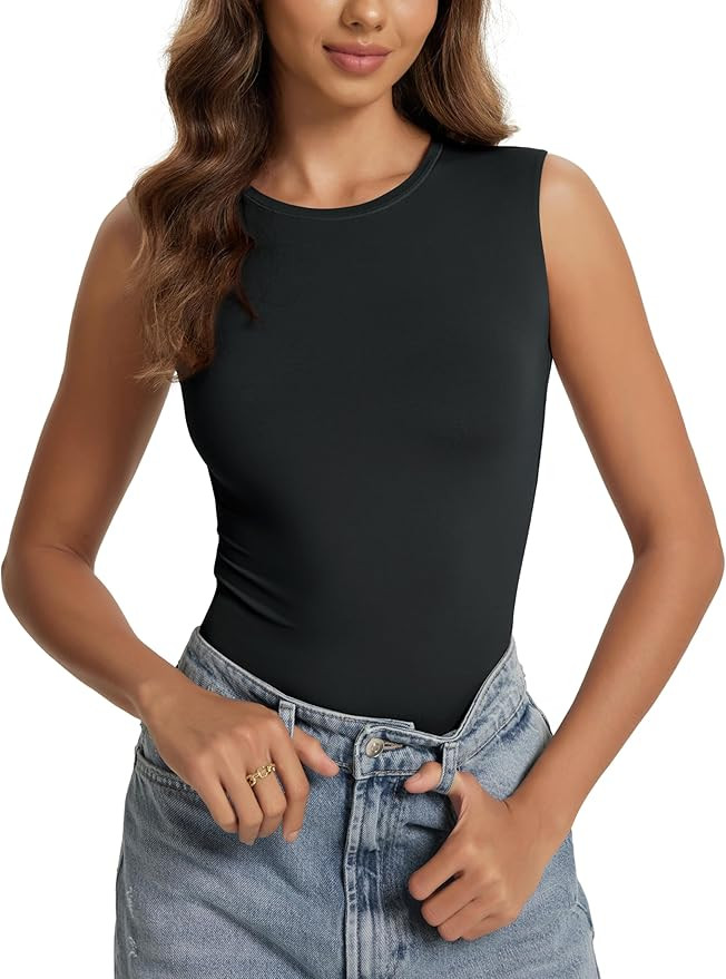 ODODOS Women's Double Layer Sleeveless Tee Ultra-Soft Lightweight Crew Neck Basic T-Shirts Slim F... | Amazon (US)