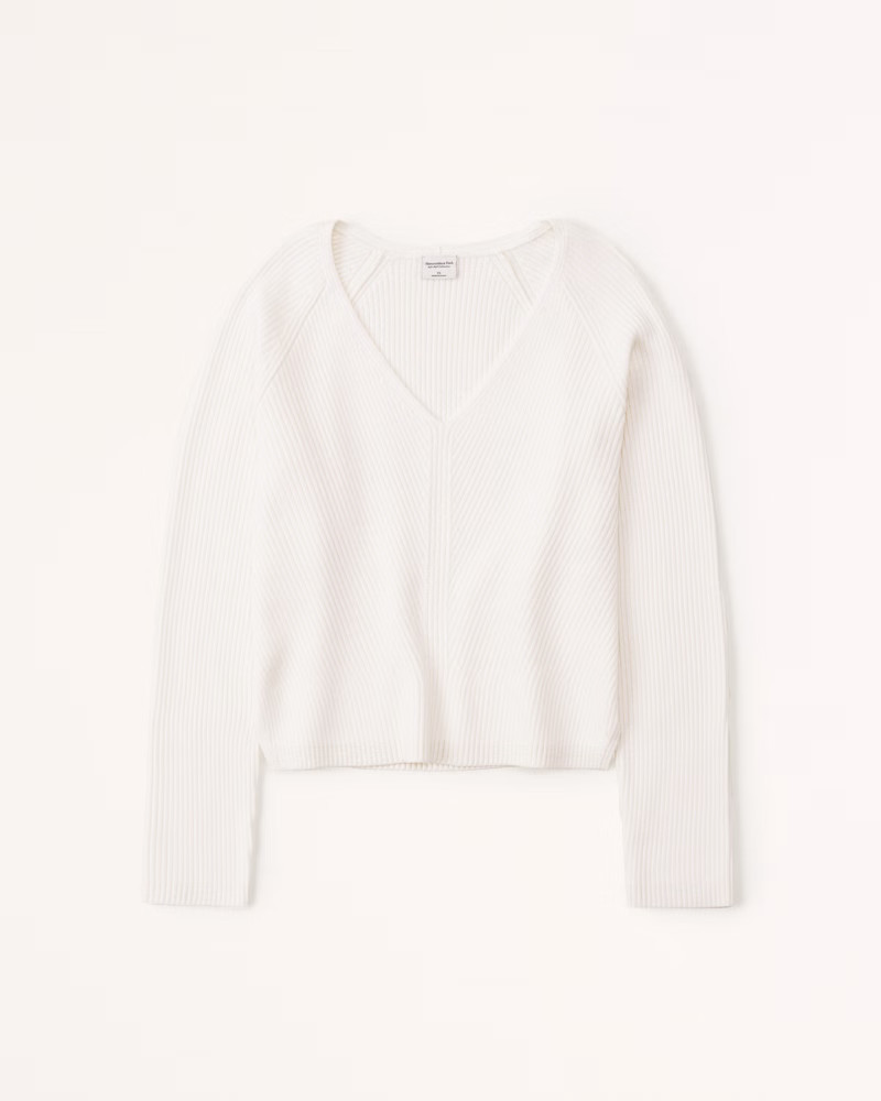 Women's LuxeLoft V-Neck Sweater | Women's Tops | White Sweater Winter Sweater Top | Abercrombie & Fitch (US)