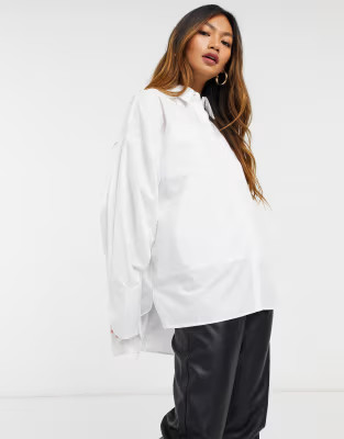 ASOS DESIGN relaxed oversized paneled dad shirt in white | ASOS (Global)