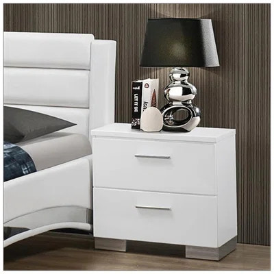 Contemporary High Gloss White Finish Nightstand With Two Spacious Drawers, Perfect For Modern Bedrooms And Storage Solutions. | Wayfair North America