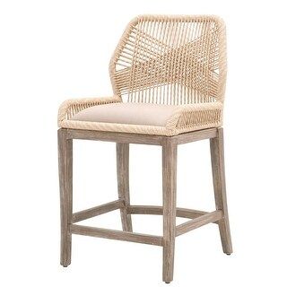 Rope Weave Design Wooden Barstool with Fixed Cushion Seat, Brown | Bed Bath & Beyond