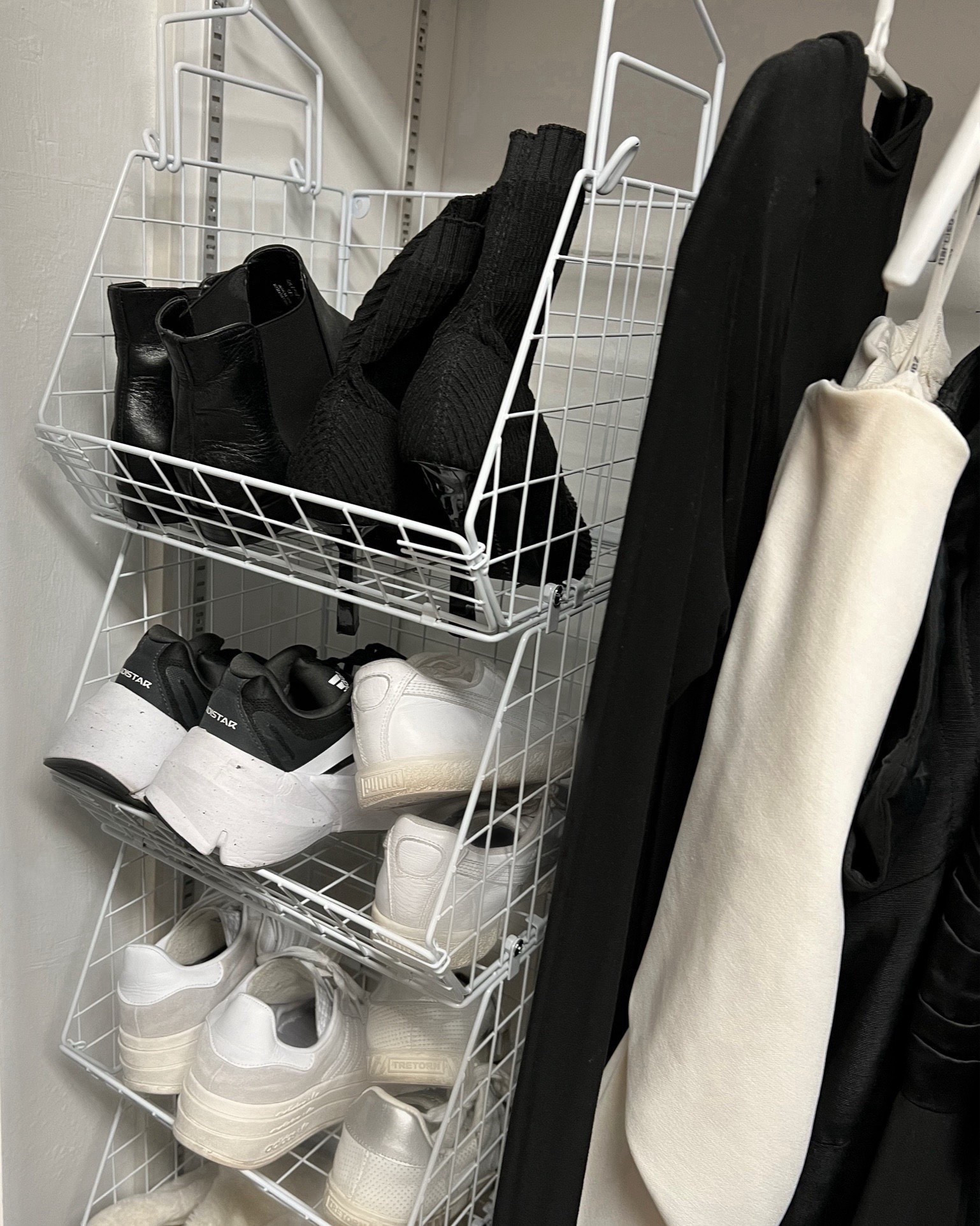 I bought a few inexpensive shelf organizers that increased my storage space. I can actually see my shoes. These are strong, sturdy, inexpensive and easy to assemble. They’re made of a coated metal wire that’s durable. 

#LTKFindsUnder100 #LTKHome #LTKSaleAlert
