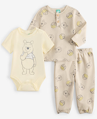 Disney Baby Boys Winnie-the-Pooh Bodysuit, Thermal Henley Top & Thermal Pants, 3 Piece Set   - Ma... | Macy's
