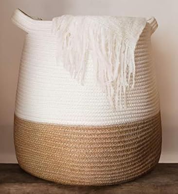 Large Woven Rope Basket | 17 x 17” Tall Decorative Blanket Basket for Living Room, Toys, Storag... | Amazon (US)
