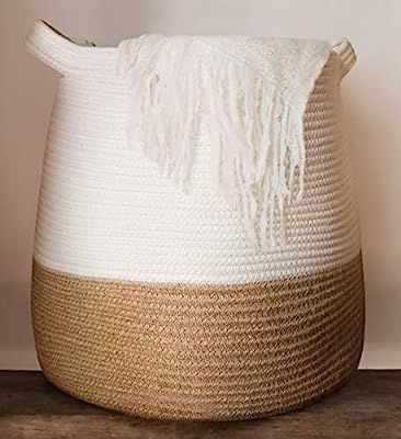 Large Woven Rope Basket | 17 x 17” Tall Decorative Blanket Basket for Living Room, Toys, Storag... | Amazon (US)