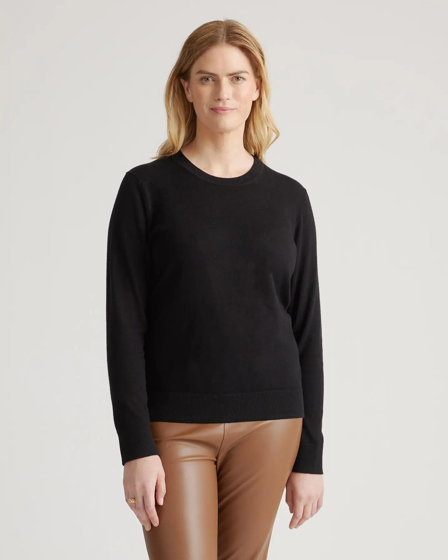 Lightweight Cotton Cashmere Crew Sweater  in Black | Quince