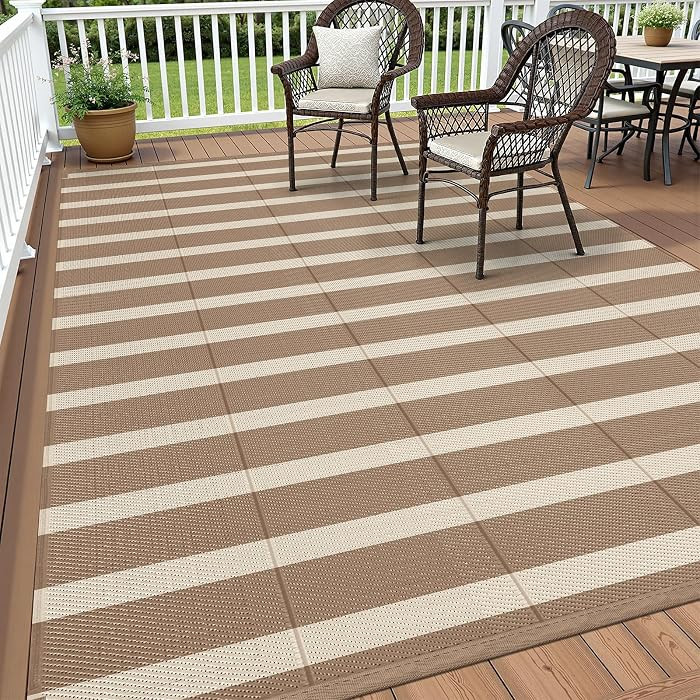 Waterproof Outdoor Rug 5x8, Reversible Striped Patio Rug, Lightweight Plastic Straw Camping Mat, ... | Amazon (US)