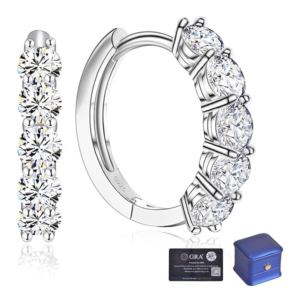 Moissanite Earrings D Color VVS1,Sterling Silver Huggie Earrings for Women,18K White Gold Plated ... | Amazon (US)