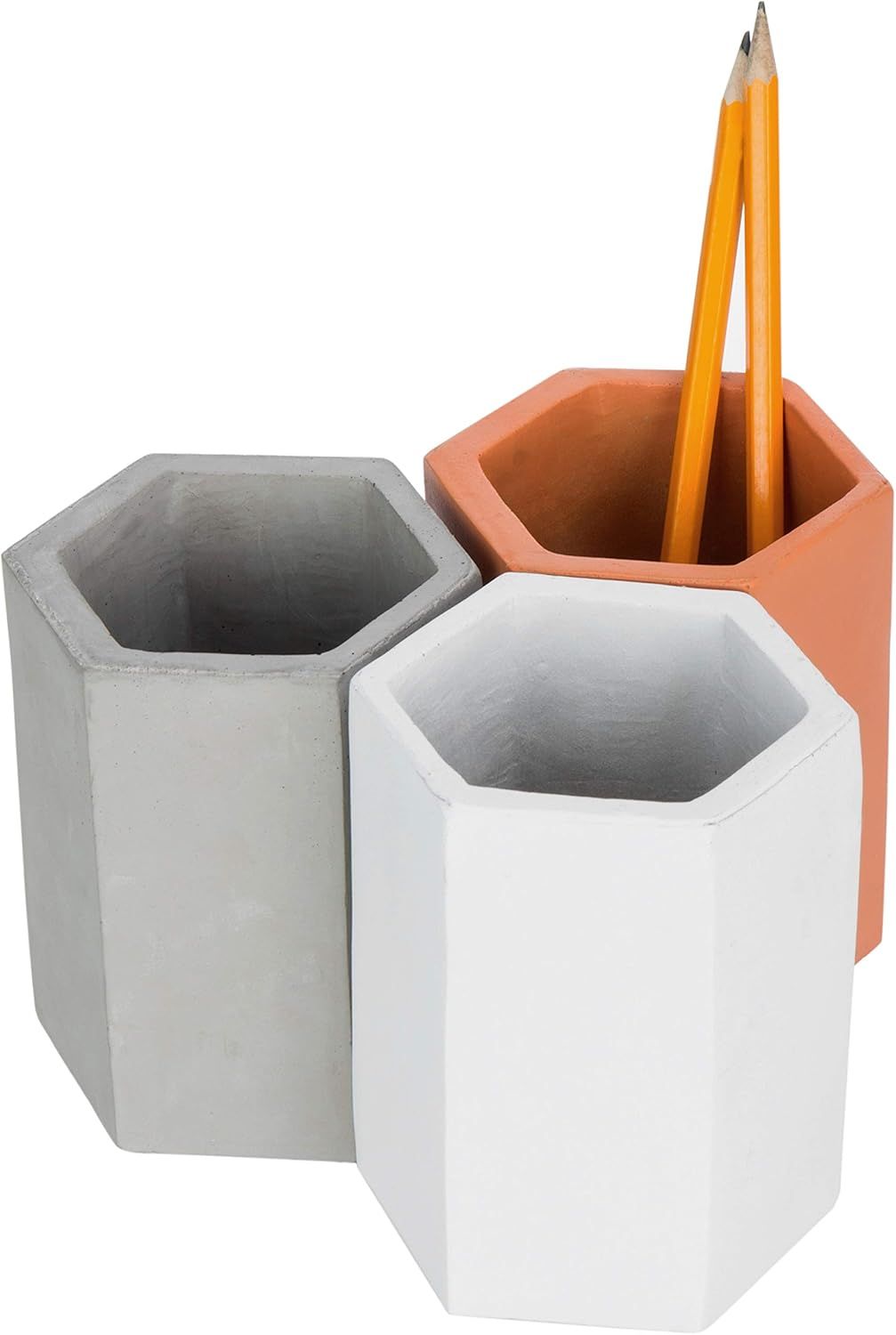 MyGift Set of 3 Multicolor (Grey, Orange, White) Clay Pencil Holder Office Supply Storage Cups | Amazon (US)