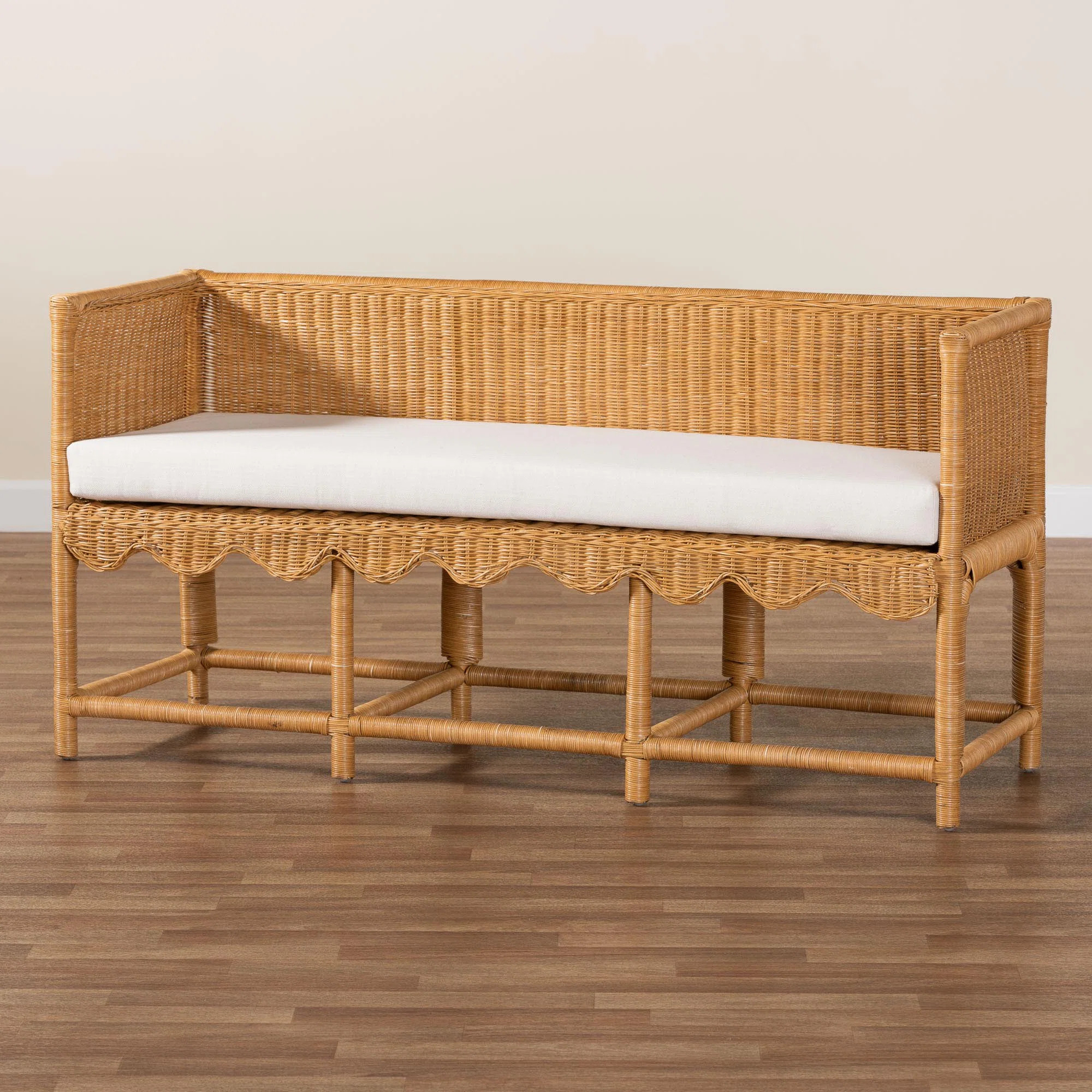 Bali & Pari Seranay Bohemian Scallop Light Honey Rattan Accent Bench | Wayfair North America