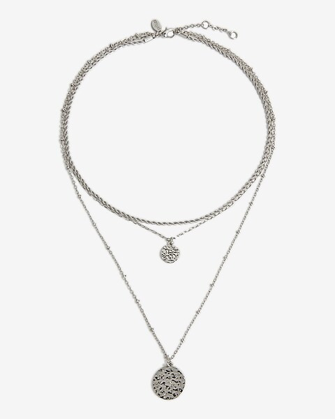 3 Row Multi Chain Textured Pendant Necklace | Express
