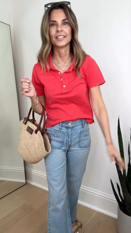 -Jcrew patch front jeans. I sized down 1 size. Some sizes are on preorder for July 7th shipping. 
-Jcrew soft vintage polo I sized up to a M
-Jcrew sandals TTS 
EVERYTHING is 15% off or more. 



#LTKOver40 #LTKFindsUnder100 #LTKSaleAlert