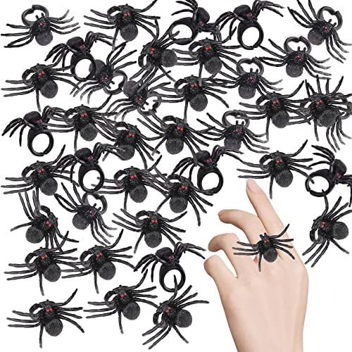 Amazon.com: 24 Pack Spider Rings Black Realistic Plastic Spider Ring Bulk for Kids Halloween Part... | Amazon (US)