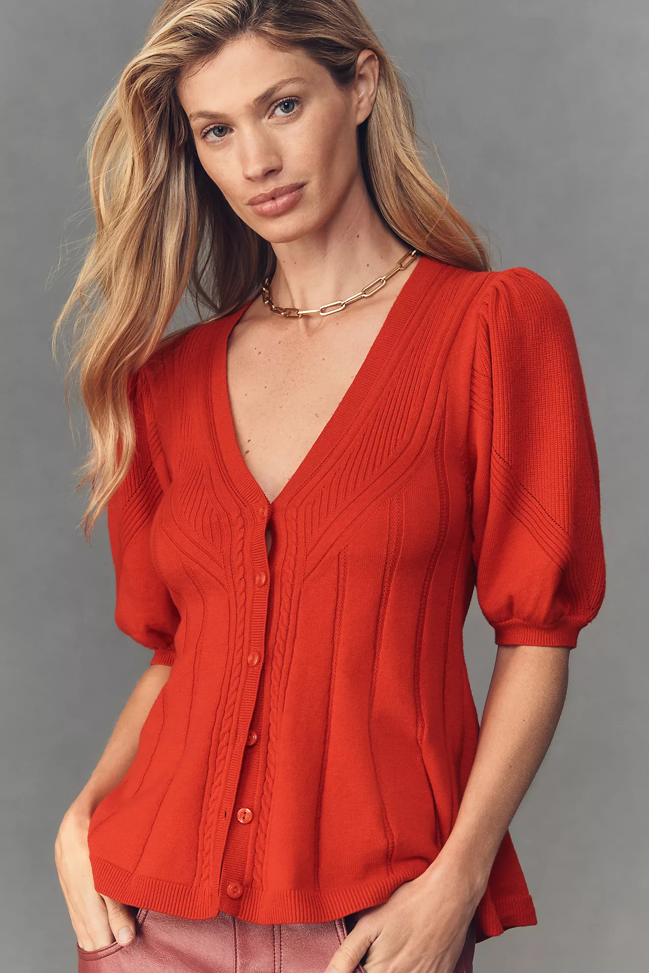 Maeve Puff-Sleeve Cashmere Blend Cardigan Sweater | Anthropologie (US)