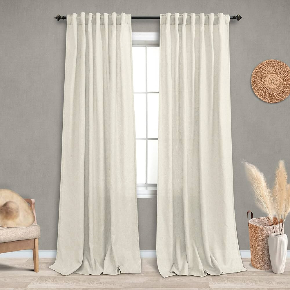 Cream Beige Natural Linen Semi Sheer Window Curtain Panels Drapes for Living Room Boho Neutral Ro... | Amazon (US)