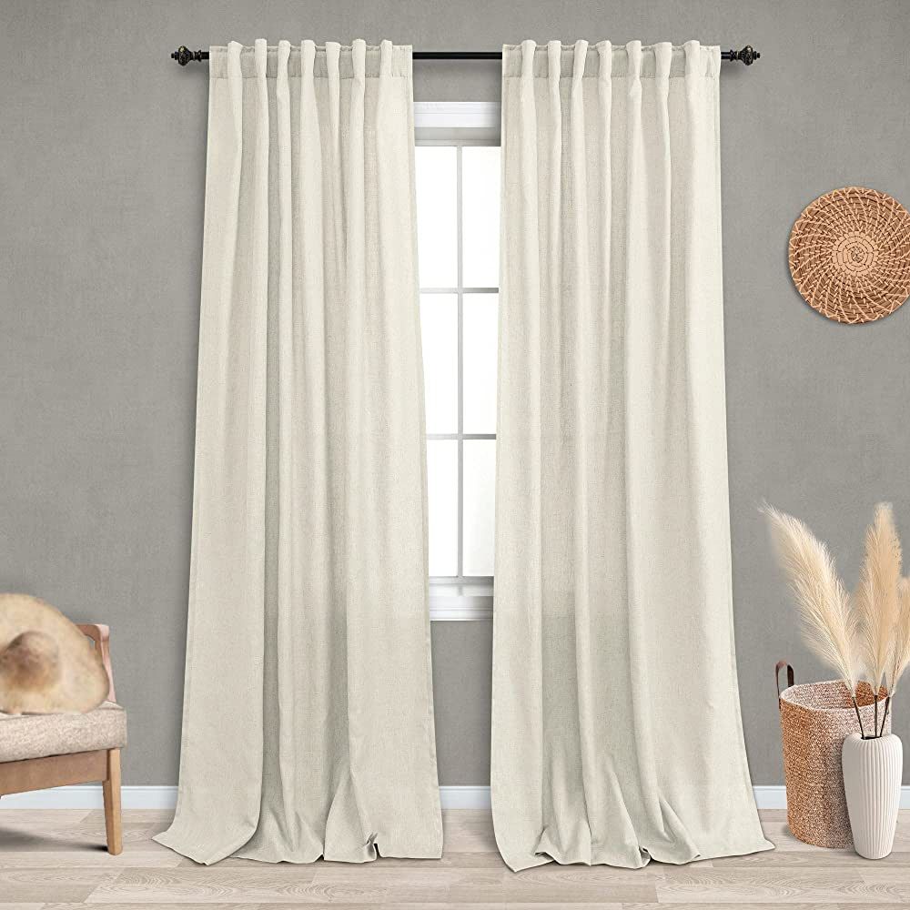Cream Beige Natural Linen Semi Sheer Window Curtain Panels Drapes for Living Room Boho Neutral Ro... | Amazon (US)