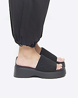 Black knit flatform sandals | River Island (UK & IE)