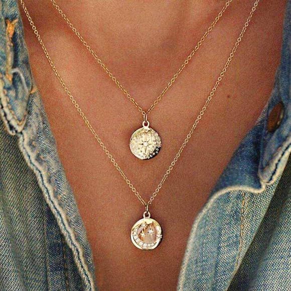 Yalice Layered Coin Necklace Chain Gold Pendant Necklaces Vintage Disc Necklace Jewelry for Women... | Amazon (US)