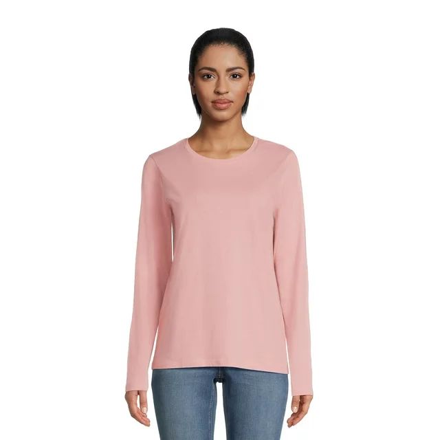 Time and Tru Women's Core Tee with Long Sleeves, Sizes S-3XL - Walmart.com | Walmart (US)