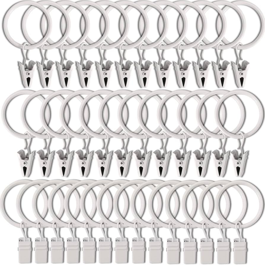 40 Pack White Curtain Rings with Clips, Curtain Hooks Hangers Clip Rings for Hanging Drapes Bows ... | Amazon (US)