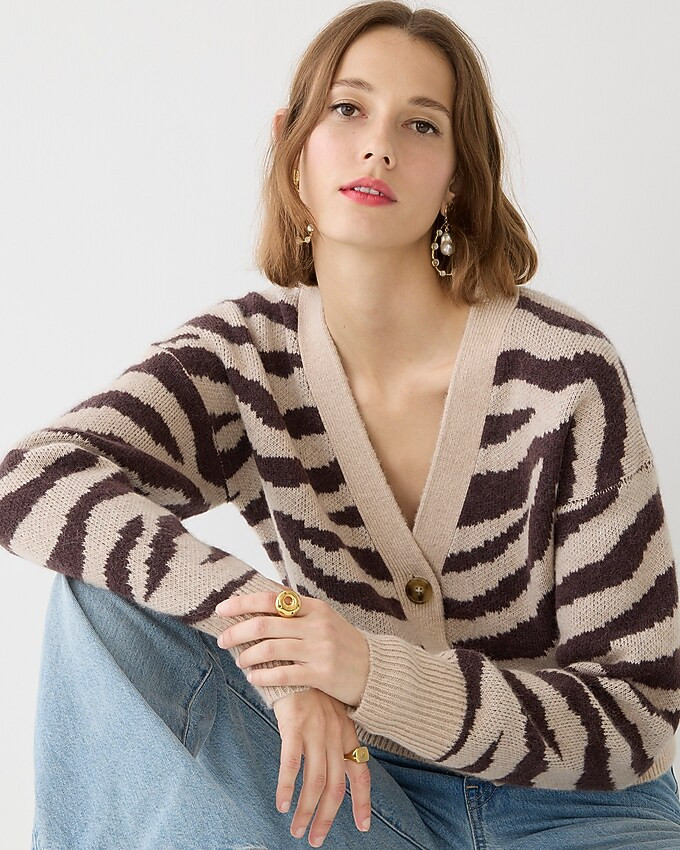 Ribbed V-neck cardigan sweater in zebra stripe | J. Crew US