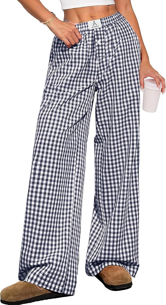 ANRABESS Womens Striped Gingham Pants 2026 Pajama Lounge Boxer Pants Cute Comfy PJ Bottoms with P... | Amazon (US)