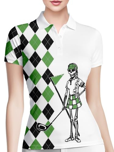 HIVICHI Funny Skull Golf Shirts for Women Print Crazy Pattern Argyle Polo Shirt, X-Large, Aop-wpol-00758 | Amazon (US)