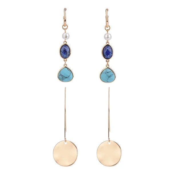 The Pioneer Woman - Women's Jewelry, Gold-tone Semi-precious Stone Drop and Hammered Coin Duo Ear... | Walmart (US)