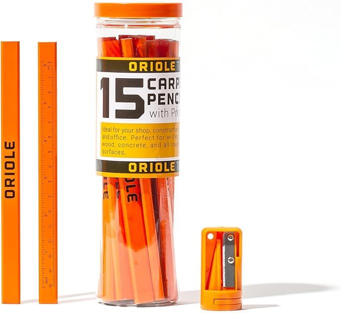 Orange Carpenter Pencil Set - Includes 15 Flat Construction Pencils with Printed Ruler, 1 Carpent... | Amazon (US)