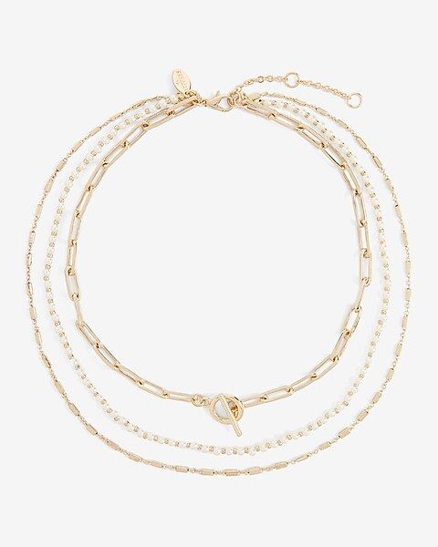 Layered 3 Row Pearl Toggle Chain Necklace | Express