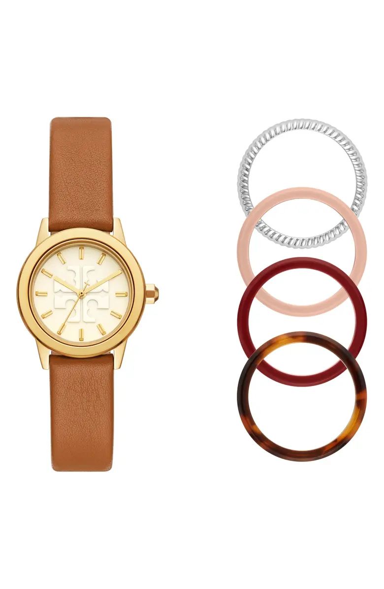 Gigi Leather Watch & Top Rings Set, 28mm | Nordstrom