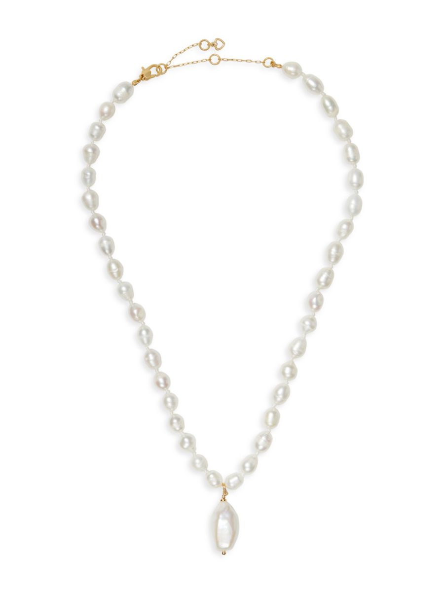 kate spade new york Pearl Play Gold-Plated, Cubic Zirconia &amp; Faux Pearl Necklace | Saks Fifth Avenue